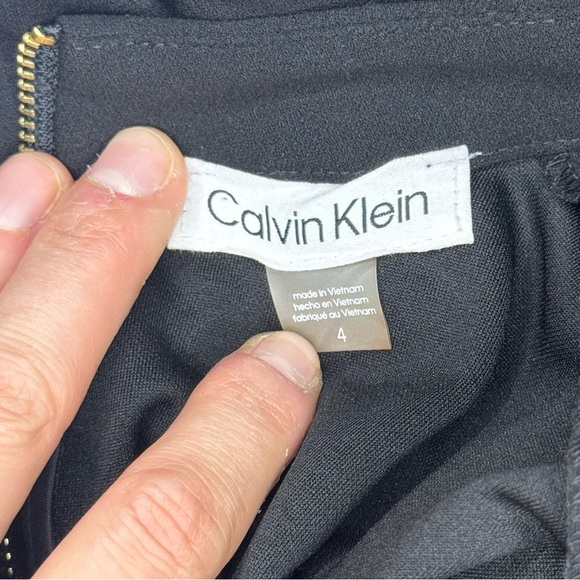 Calvin Klein Black Long Sleeve High Neck Shift Dress with Faux Tie at Neck Sz 4 - Picture 8 of 10